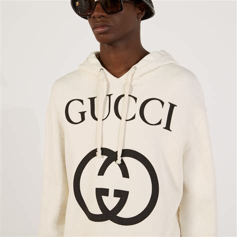 Gucci Felpa con cappuccio e stampa incrocio gg in cotone bianco 